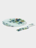 Тортовница с лопаткой Доляна «Букет незабудок», 2 предмета: блюдо d=30 см, лопатка 26.5×7×2 см, стекло, рисунок - Фото 2