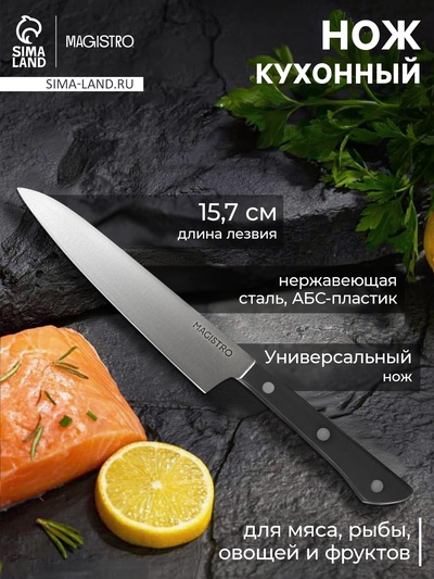 Нож кухонный универсальный Magistro Hinshitsu, нержавеющая сталь, лезвие 15.7 см, длина 29 см, чёрный