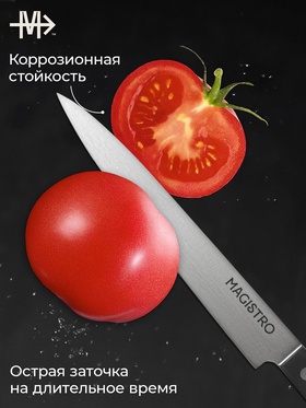 Нож кухонный разделочный Magistro Hinshitsu, нержавеющая сталь, лезвие 20.3 см, длина 34.7 см, чёрный