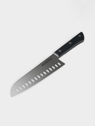Нож кухонный сантоку Hinshitsu, нержавеющая сталь, лезвие 17.8 см, длина 29.5 см, чёрный