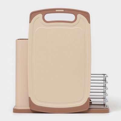 Подставка для ножей и столовых приборов Доляна «Нежность», пластик, бежевая