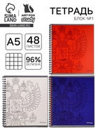Тетрадь в клетку, 48 л., А5, на спирали, блок №1 «Патриотизм» МИКС - Фото 1