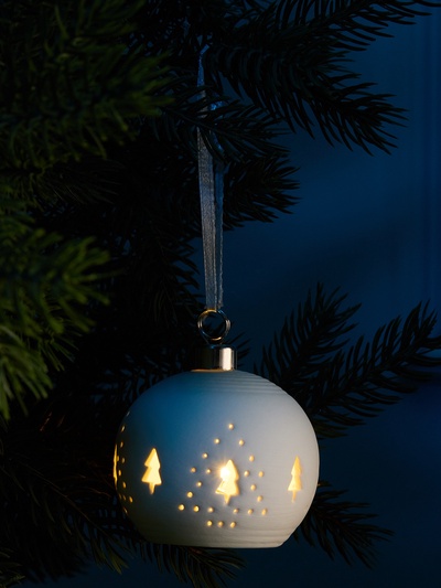 Ёлочный шар «Ёлочки», 6.9×6.9×5.9 см, 1 LED, керамика, от батареек LR44×2, свечение тёплое белое