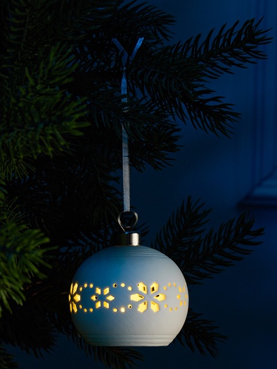 Ёлочный шар «Орнаменты», 6.9×6.9×5.9 см, 1 LED, керамика, от батареек LR44×2, свечение тёплое белое