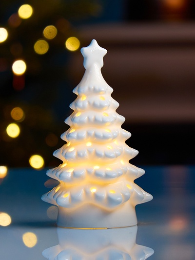 Светодиодная фигура «Елочка белая» 7.1×6.5×12 см, 1 LED, керамика, от батареек LR44×2, свечение тёплое белое