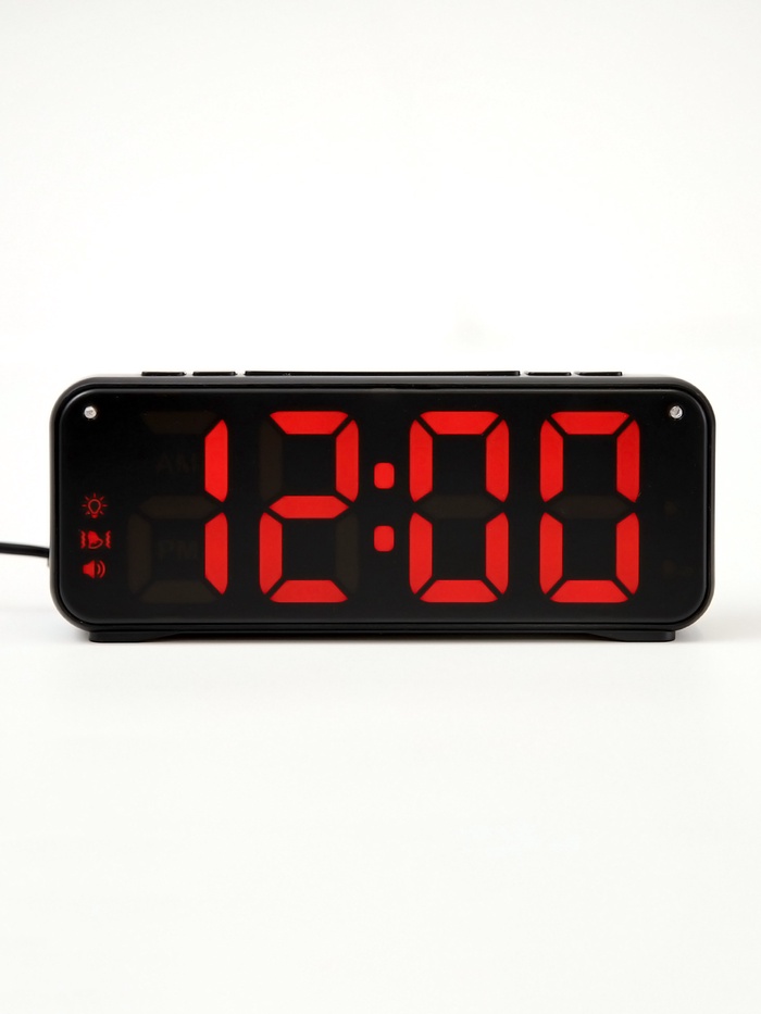 Часы электронные настольные, будильник, вибрация, от USB, от батареек 2×АА - Фото 1