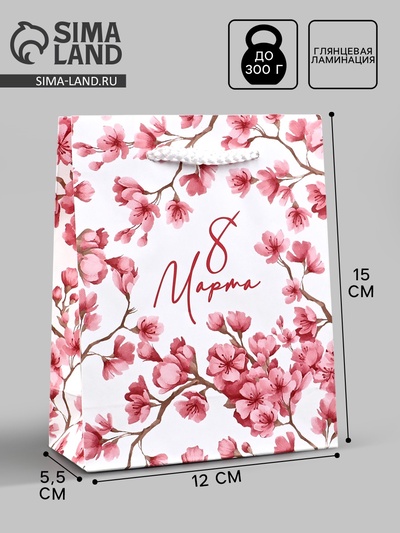 Пакет подарочный ламинированный «8 марта», S 12×15×5.5 см