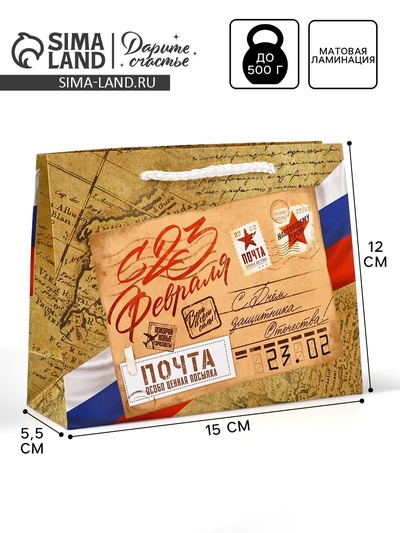 Пакет подарочный ламинированный «С 23 февраля», S 12×15×5.5 см