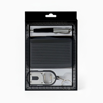 Набор подарочный, 3 предмета: ручка, визитница, фонарик с открывалкой