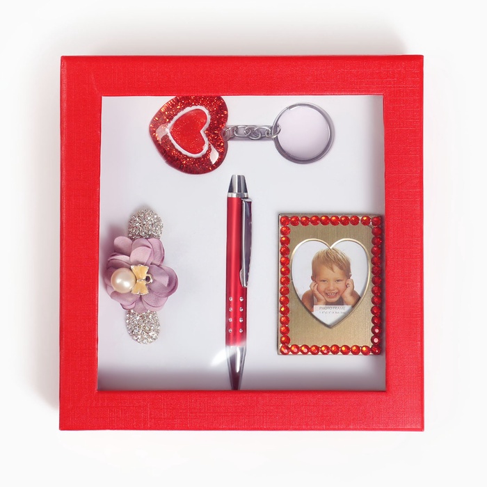 Набор подарочный 4 в 1 (ручка, фоторамка, часы, брелок, заколка) - Фото 1