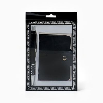 Набор подарочный, 2 предмета: ручка, визитница, серебристый