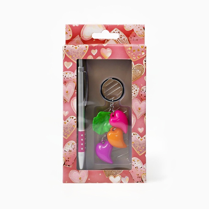 Набор подарочный 2 в 1 (ручка, брелок «Сердечки») - Фото 1