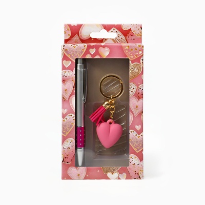 Набор подарочный 2 в 1 (ручка, брелок «Розовое сердечко»)