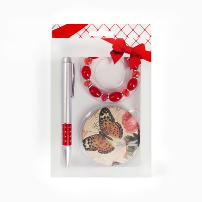 Набор подарочный 3 в 1 (ручка, резинка для волос, зеркало)