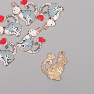 Декор для творчества металл, эмаль "Серый кот с сердечком" 2,5х1,8 см