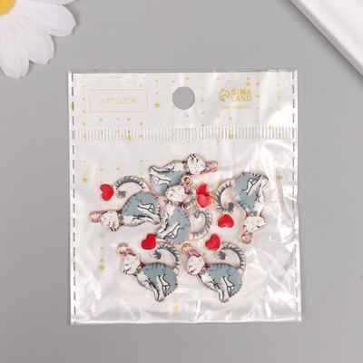 Декор для творчества металл, эмаль "Серый кот с сердечком" 2,5х1,8 см