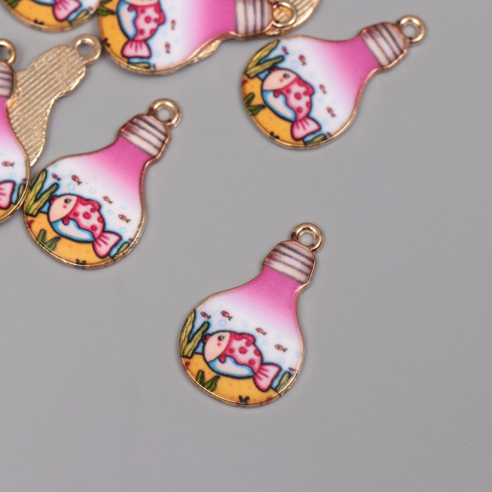 Декор для творчества металл, эмаль «Рыба в лампочке», 2.8×1.6 см