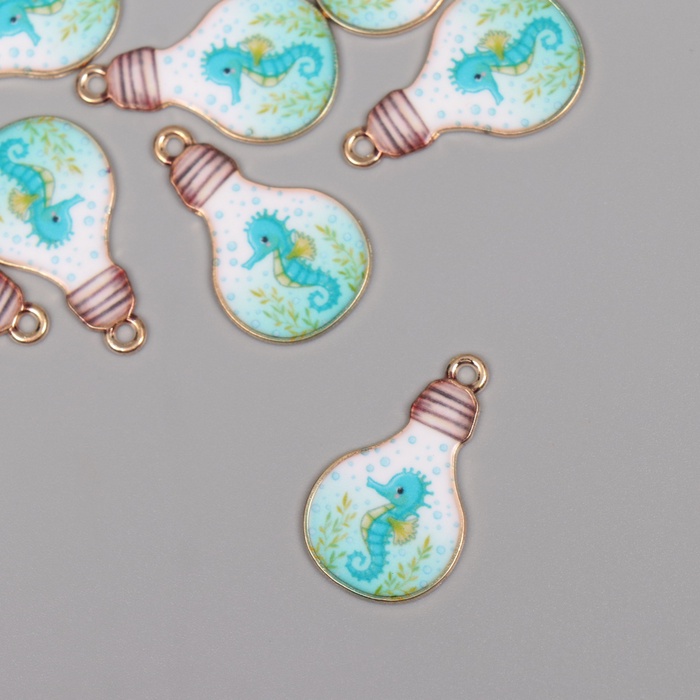 Декор для творчества металл, эмаль «Морской конёк в лампочке», 2.8×1.6 см