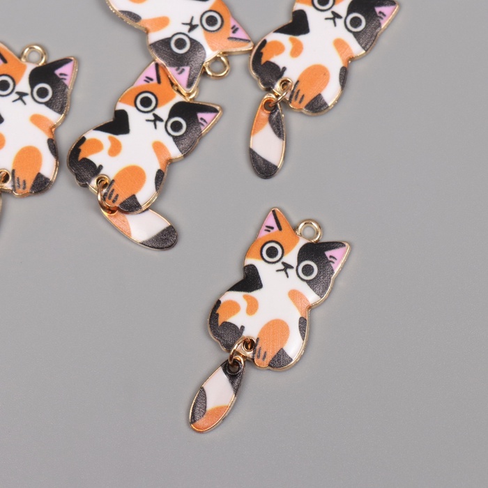 Декор для творчества металл, эмаль Трёхцветный котик 4х1,5 см