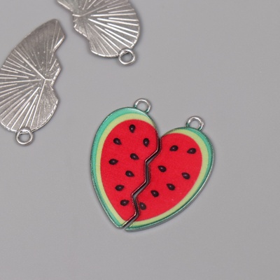Декор для творчества металл, эмаль «Арбузное сердце», набор 2 шт., 3×2.8 см