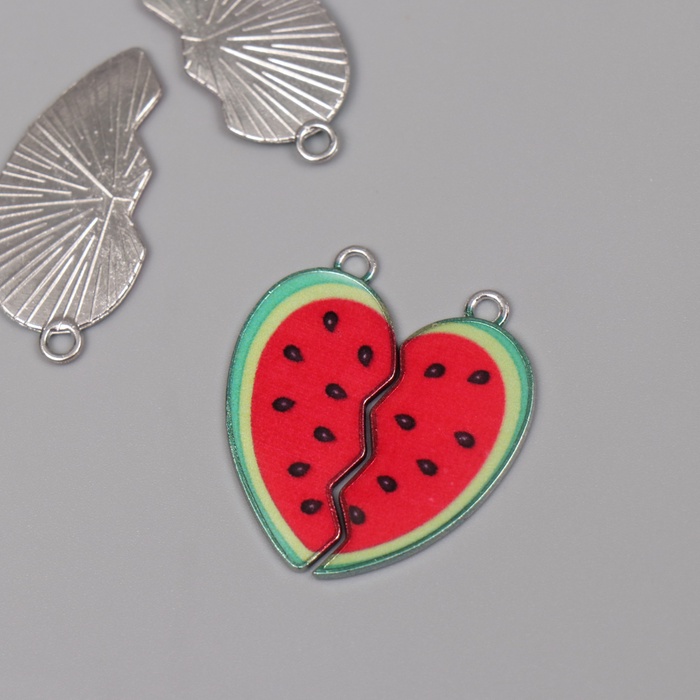 Декор для творчества металл, эмаль «Арбузное сердце», набор 2 шт., 3×2.8 см - Фото 1