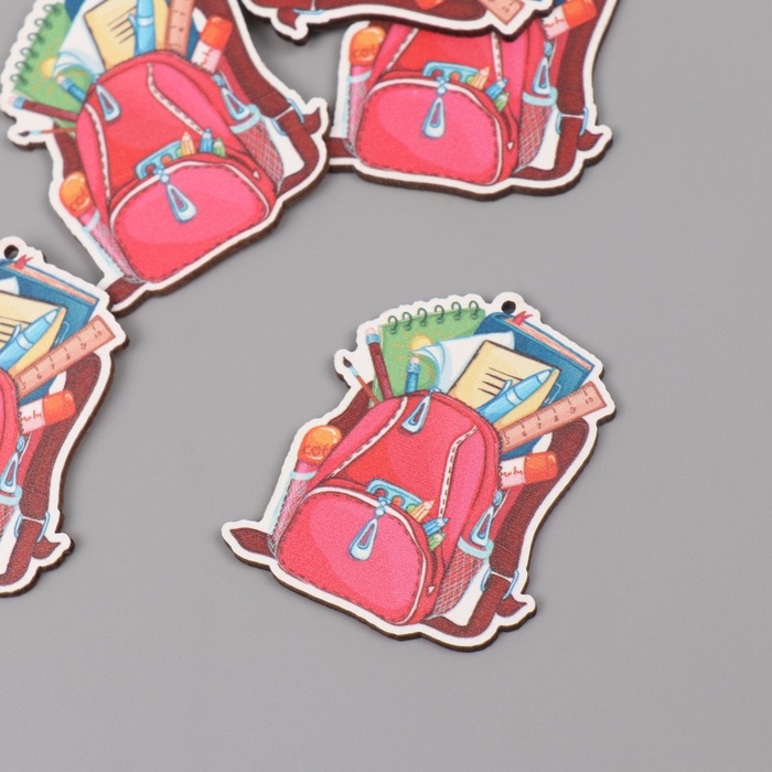 Декор для творчества дерево «Школьный рюкзак», набор 5 шт., 4.5×3.9×0.3 см