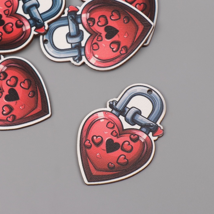 Декор для творчества дерево «Сердце-замочек», набор 5 шт., 5.5×3.7×0.3 см - Фото 1