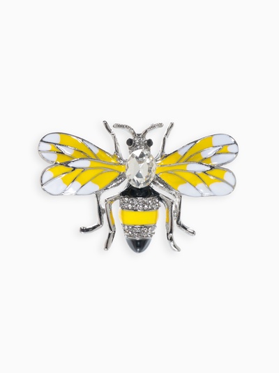 Брошь «Пчела» медуница, жёлтая в серебре