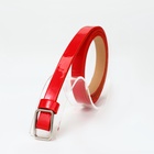 Ремень женский тонкий, 110×1.3 см, прямоугольная пряжка металл, серебристая, красный - Фото 1