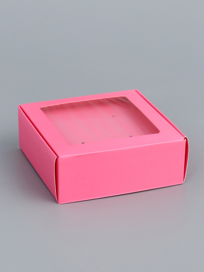 Коробка для бижутерии с PVC окном 8×8×3 см, розовый - Фото 1