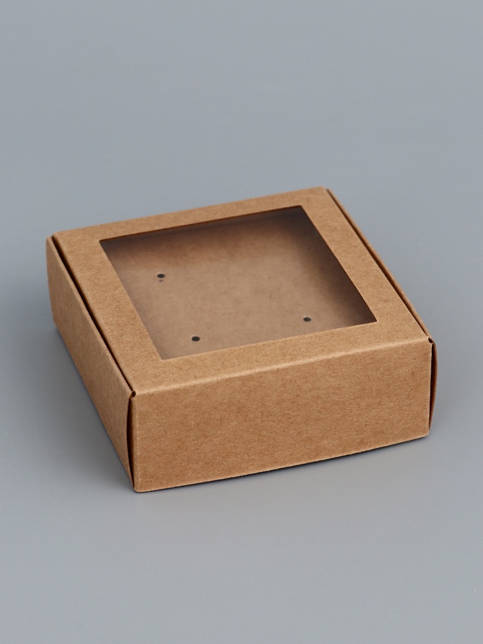 Коробка для бижутерии с PVC окном 8×8×3 см, крафт - Фото 1