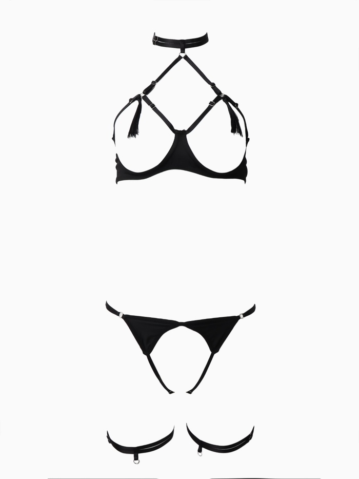 Комплект эротического белья, трусики и лиф с доступом, гартер, размер L, черный - Фото 1