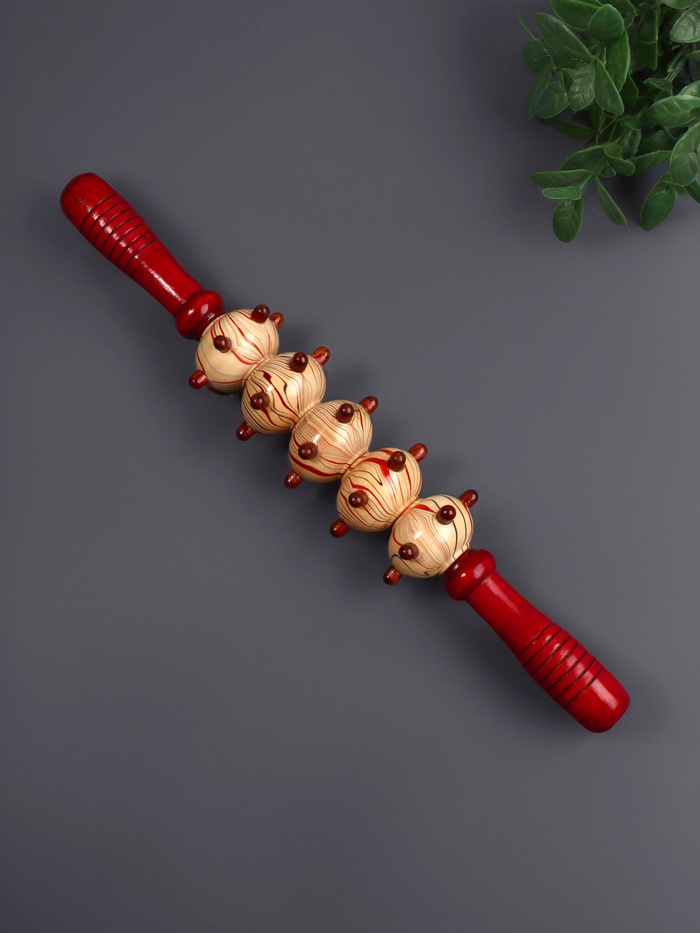 УЦЕНКА Массажёр «Скалка», универсальный, 36.5×5.8 см, 5 шаров с шипами, деревянный - Фото 1
