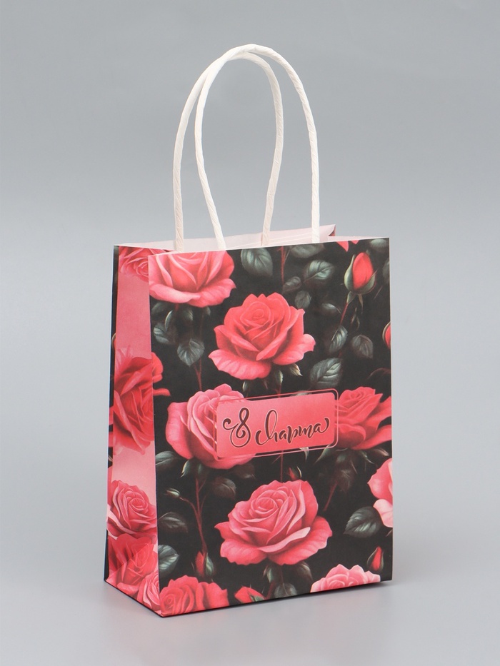 Пакет подарочный крафт «С 8 Марта!» 12×6×16 см - Фото 1