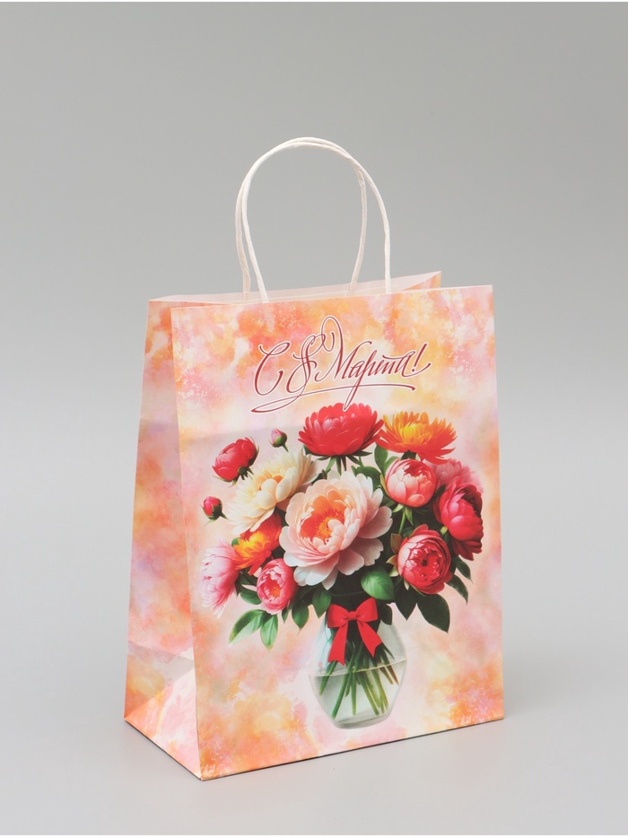 Пакет подарочный крафт «С 8 Марта!» 21×11×27 См - Фото 1