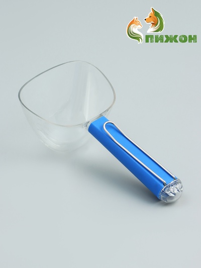 Совок для корма с мерной шкалой и прищепкой, 19×9.5×7 см, серо-синий