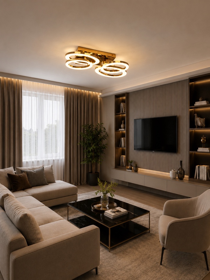 Люстра с пультом BayerLux «Монса», 4х LED, 190 Вт, 3000-6000К, золотистая, 83×56×15 см