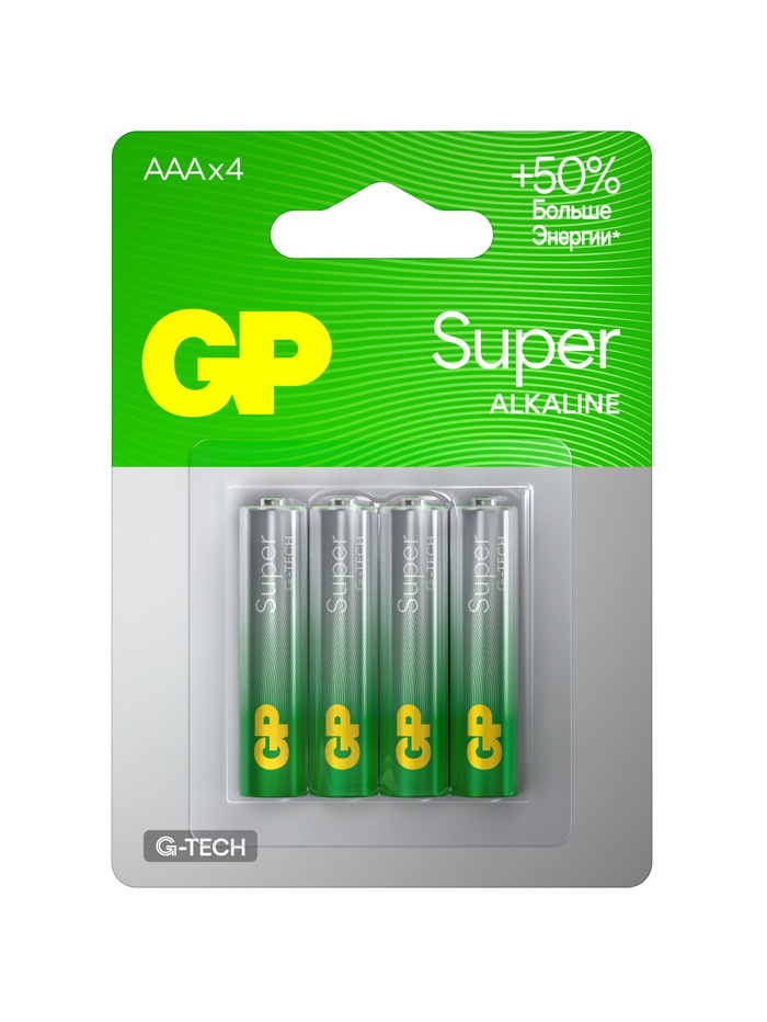 Батарейка алкалиновая GP Super, AAA, LR03-4BL, 1.5 В, блистер, 4 шт.