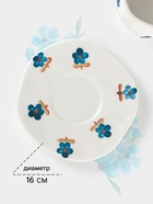 Чайная пара Доляна «Гвоздика», чашка 320 мл, блюдце d=16 см, ручная роспись, керамика, белая - Фото 3