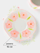 Чайная пара Доляна «Дивный сад», чашка 330 мл, блюдце d=16 см, ручная роспись, керамика, белая - Фото 3