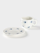 Чайная пара Доляна «Ласточки», чашка 320 мл, блюдце d=16 см, ручная роспись, керамика, белая - Фото 4