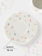 Чайная пара Доляна «Цветочное утро», чашка 320 мл, блюдце d=16 см, ручная роспись, керамика, белая - Фото 3