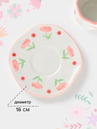 Чайная пара Доляна «Цветочная аллея», чашка 310 мл, блюдце d=16 см, ручная роспись, керамика, белая - Фото 3