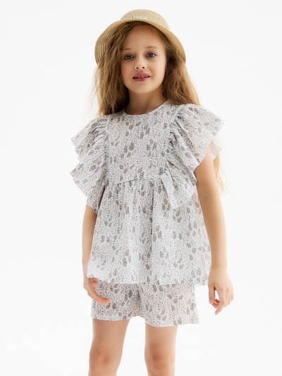 Комплект для девочки (блузка, шорты) MINAKU, белый, рост 116 см