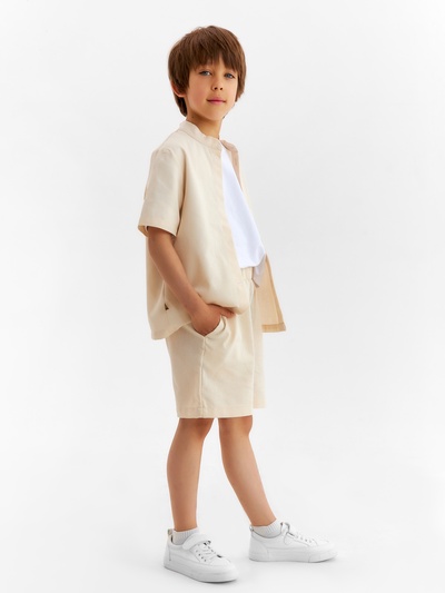 Комплект (рубашка и шорты) для мальчика MINAKU, бежевый, рост 134 см