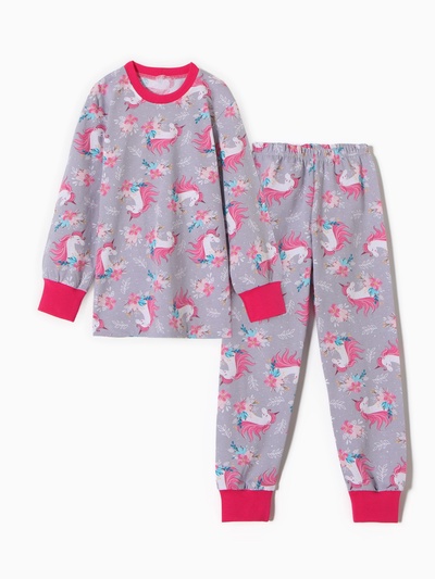 Пижама для девочки «Единорог», серая, рост 122 см