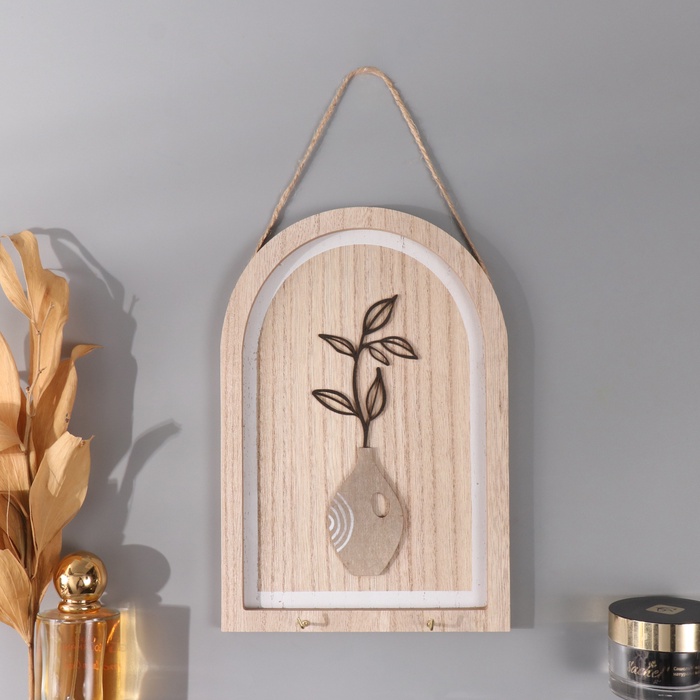 Настенные крючки декоративные «Веточка в вазе», дерево, 2.5×16×23.5 см