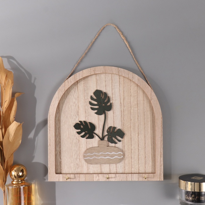 Настенные крючки декоративные «Ветки монстеры в вазе», дерево, 2.5×19.5×19.5 см - Фото 1