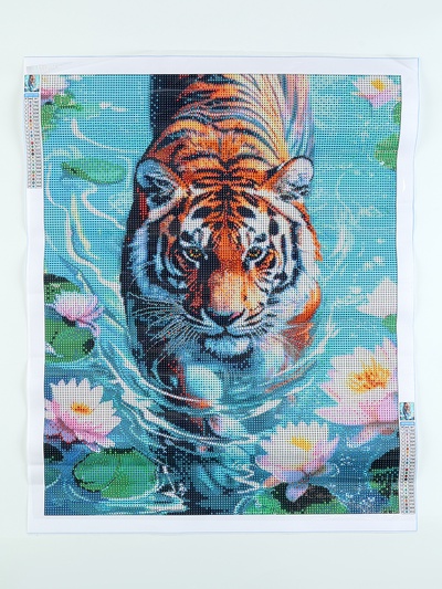 Алмазная мозаика с полным заполнением на холсте «Тигр в воде», 40×50 см