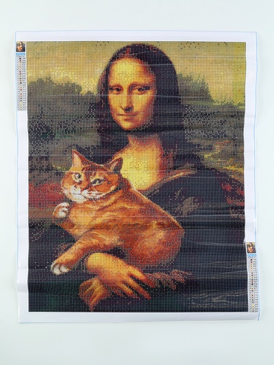 Алмазная мозаика с полным заполнением на холсте «Мона Лиза с котом», 40×50 см